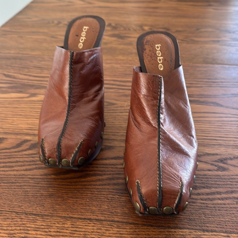 Brown Leather Heeled Clogs! - image 1